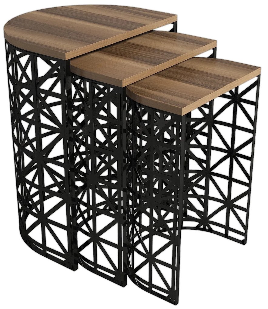 Mesas de Apoio Stil Metal Ferforje – Nogueira e Preto – Conjunto de 3