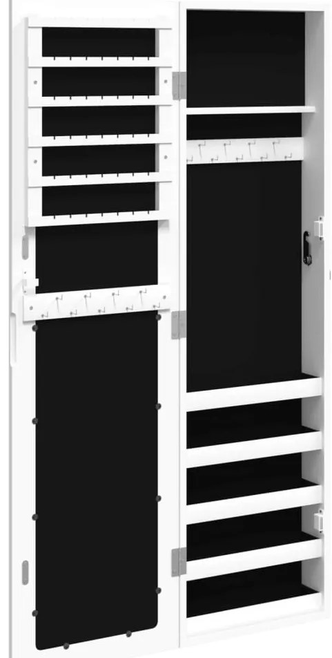 Móvel para joias de parede espelhado 30x8,5x106 cm branco