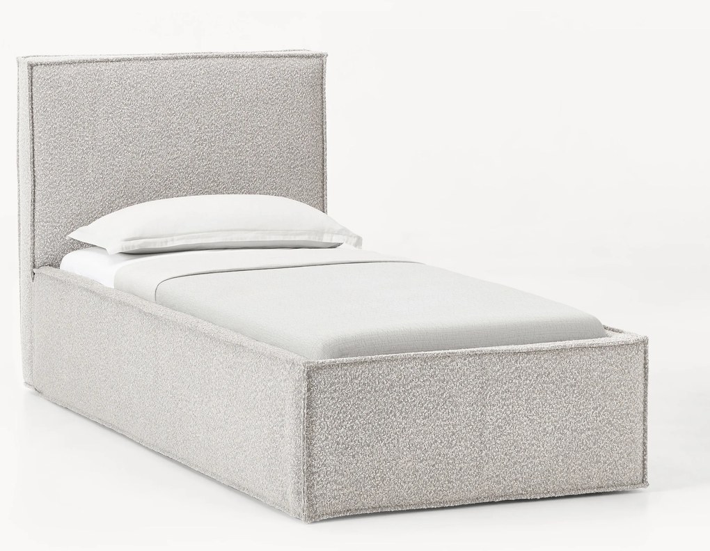 Cama de solteiro estofada em bouclé com arrumação Dream