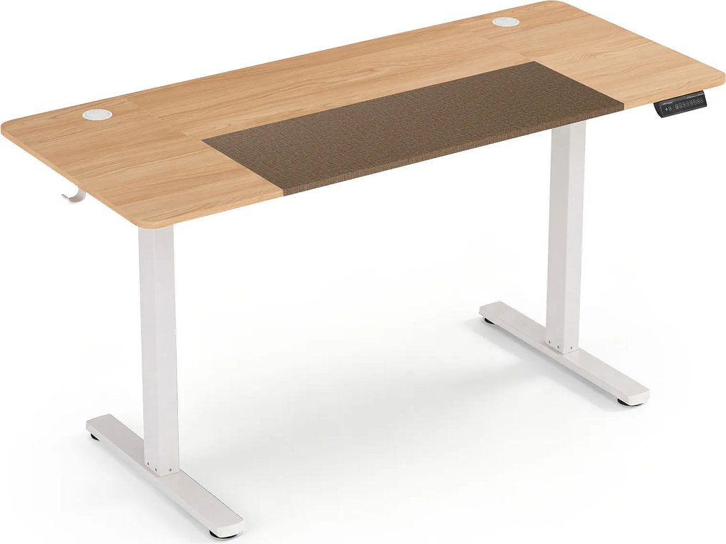 Secretária Elétrica para Escritório, 140 x 60 x 72-118 cm, Regulável com 3 Memórias, Natural + Branco