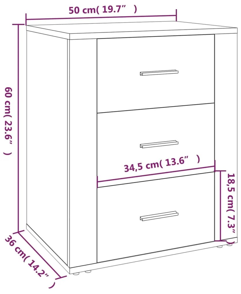 Mesa cabeceira 50x36x60 cm derivados madeira cinzento sonoma