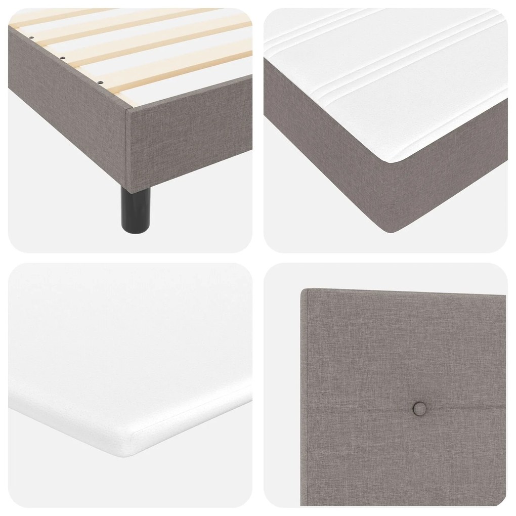 Cama Box com Colchão e Luz LED Taupe 120x190 cm Tecido
