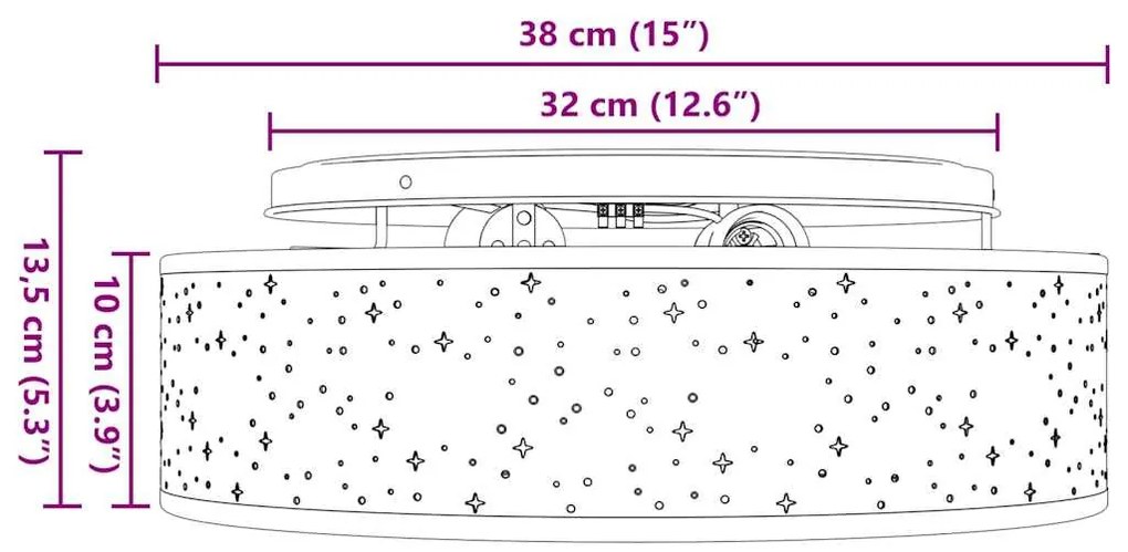 Luzes de Teto com Abajur Estrelado Preto Ø 38 cm Tecido E27