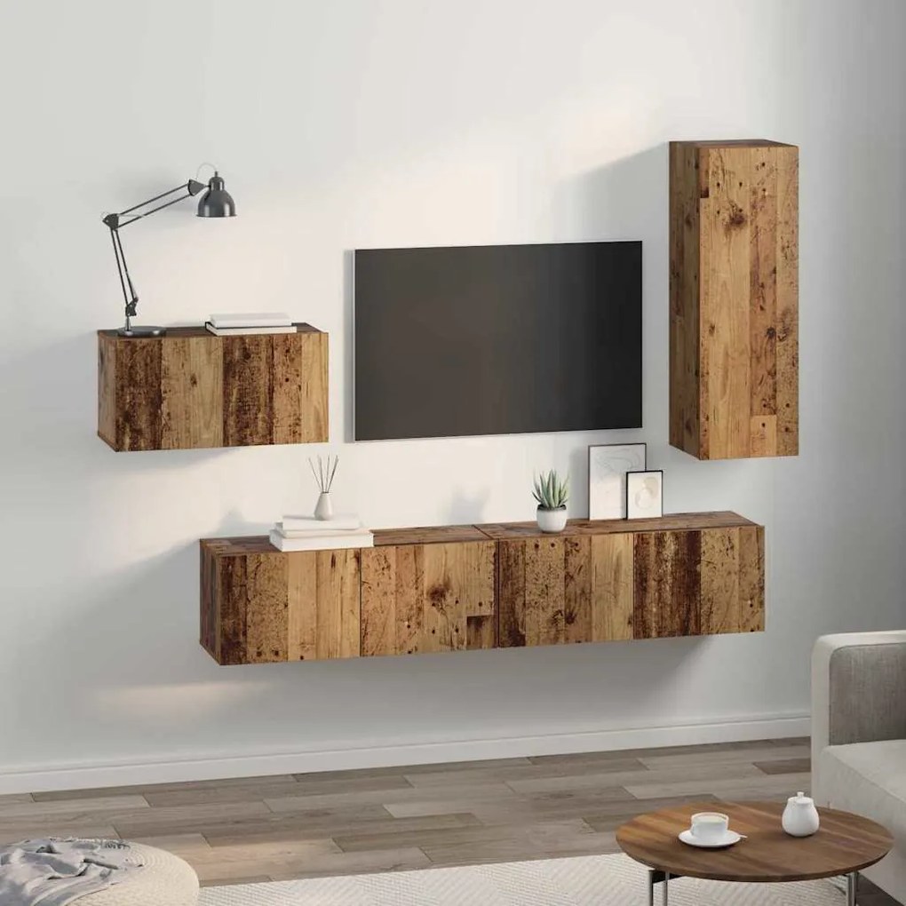 Conjunto de móvel de TV 4 pcs Madeira antiga 30.5 x 30 x 90 cm