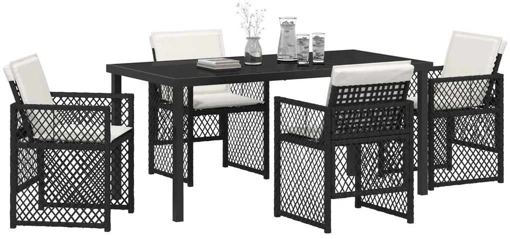 Conjunto de Jantar de Jardim vidaXL com 5 Peças e Almofadas Preto Ratt