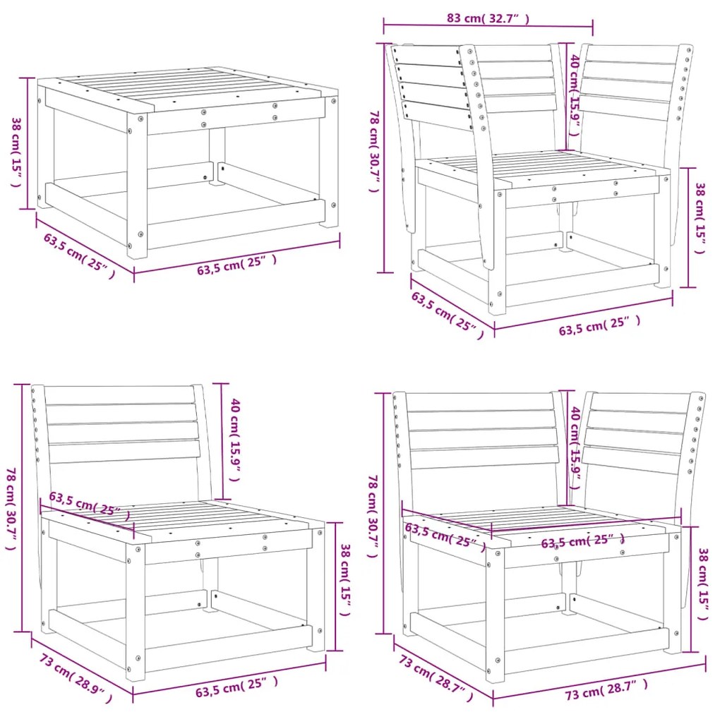 5 pcs conjunto lounge de jardim madeira de pinho maciça branco