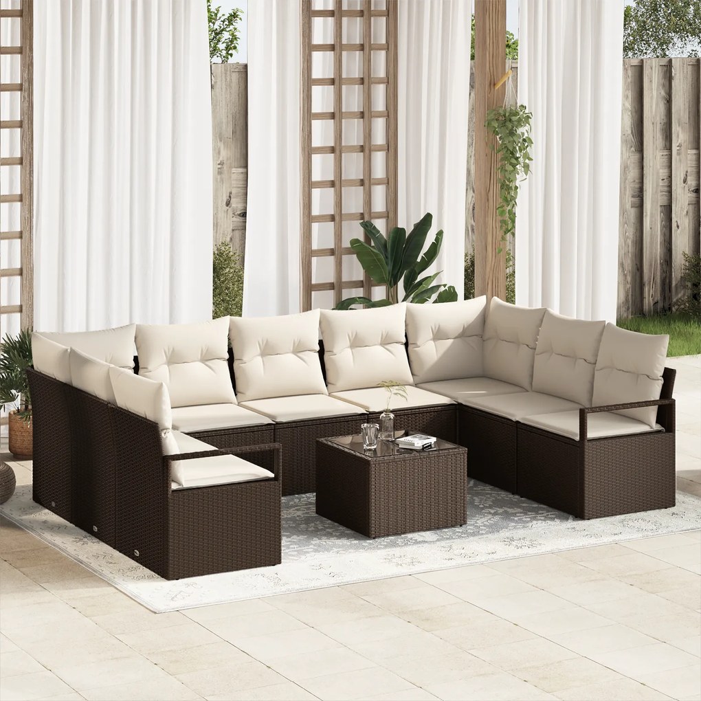 Conjunto de Sofá de Jardim de 9 Peças vidaXL com Almofadas Rattan Poli
