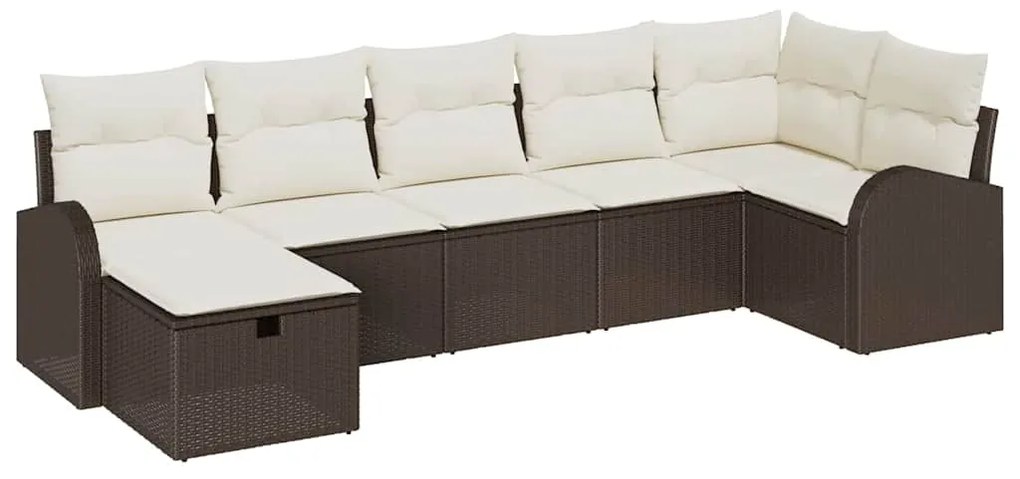 Conjunto de Sofás Jardim 7 Peças com Almofadas Castanho de Rattan Poli