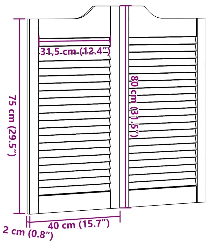 Portas de batente design de persiana 1-Par 80x80cm pinho maciço
