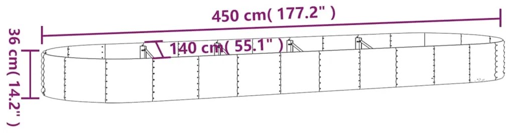 Canteiro elevado jardim 450x140x36 aço revestido a pó prateado