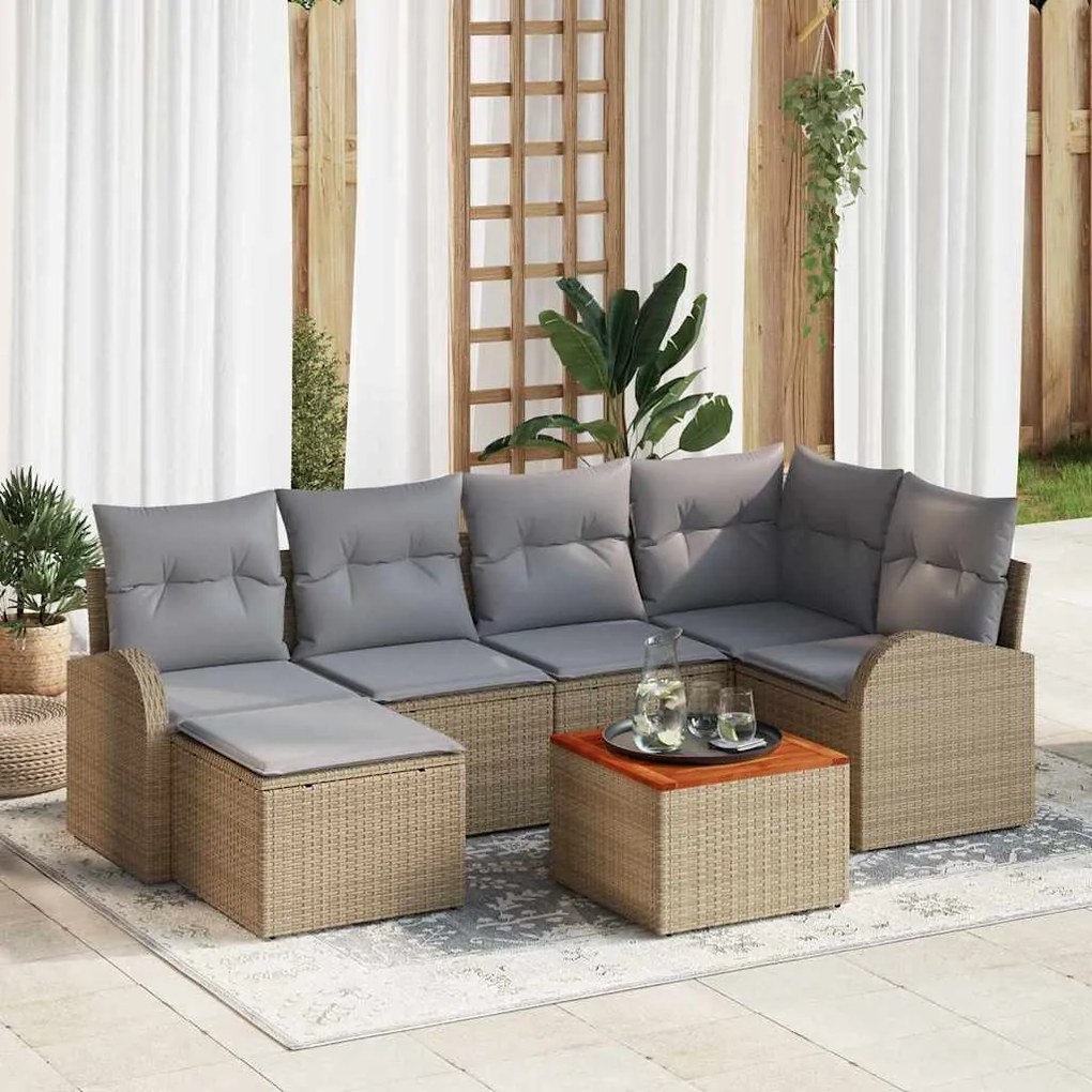 vidaXL Conjunto de Sofá de Jardim 7 pcs Bege Rattan Sintético