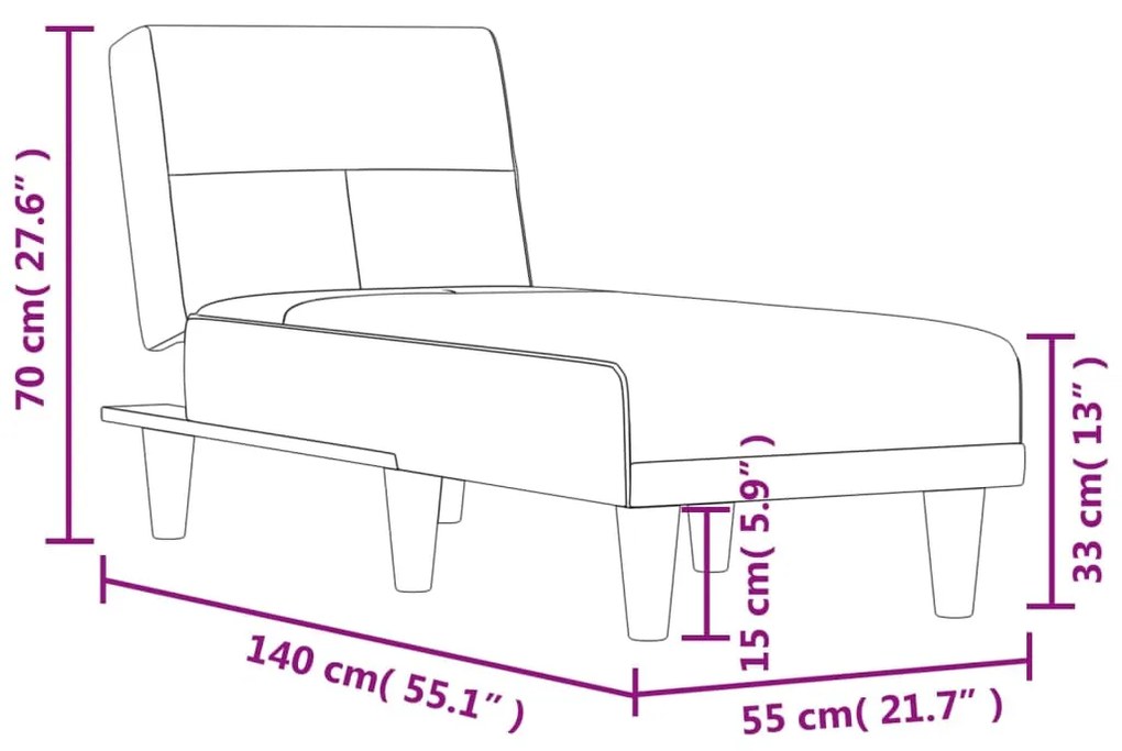 Chaise longue tecido cinzento-claro