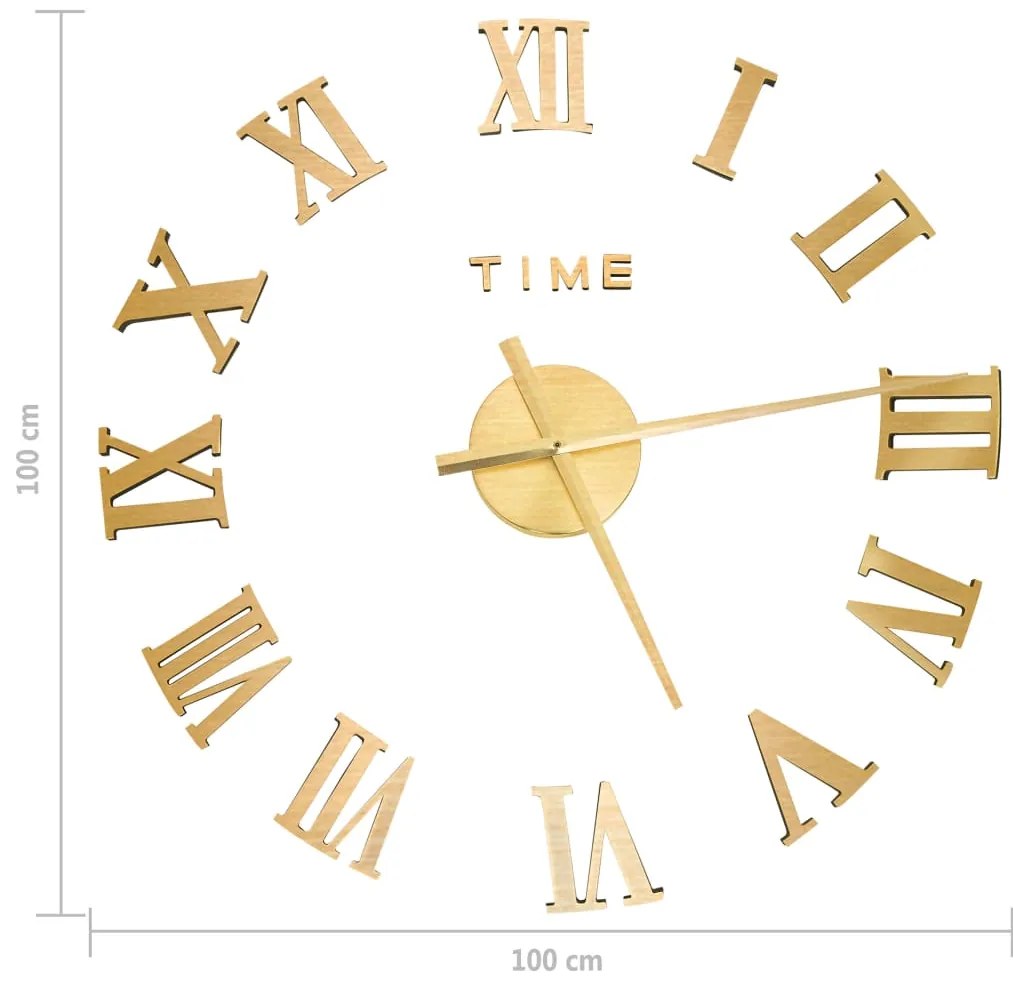 Relógio de parede 3D com design moderno 100 cm XXL dourado