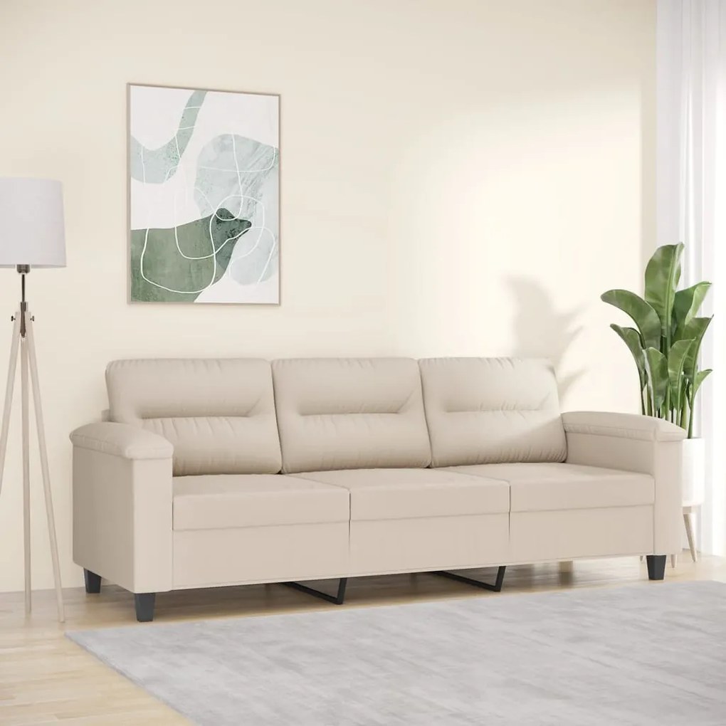 vidaXL Sofá de 3 lugares 180 cm tecido de microfibra creme