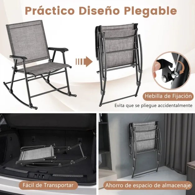 Conjunto de 2 cadeiras de baloiço dobráveis Jardim com assento em tecido e estrutura metálica para pátio, jardim, terraço e piscina 82 x 64 x 91 cm Ca