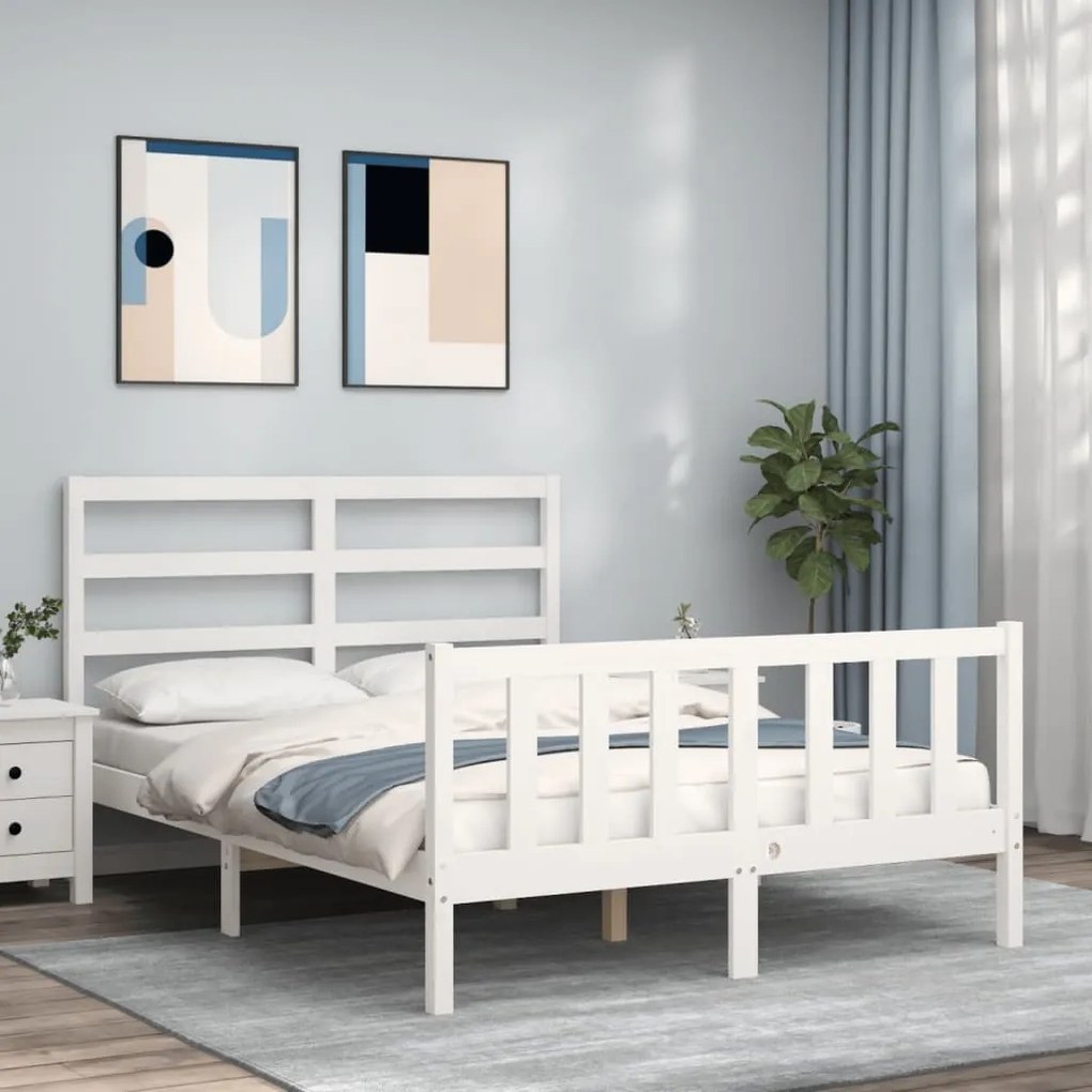 Estrutura de cama com cabeceira 140x200cm madeira maciça branco