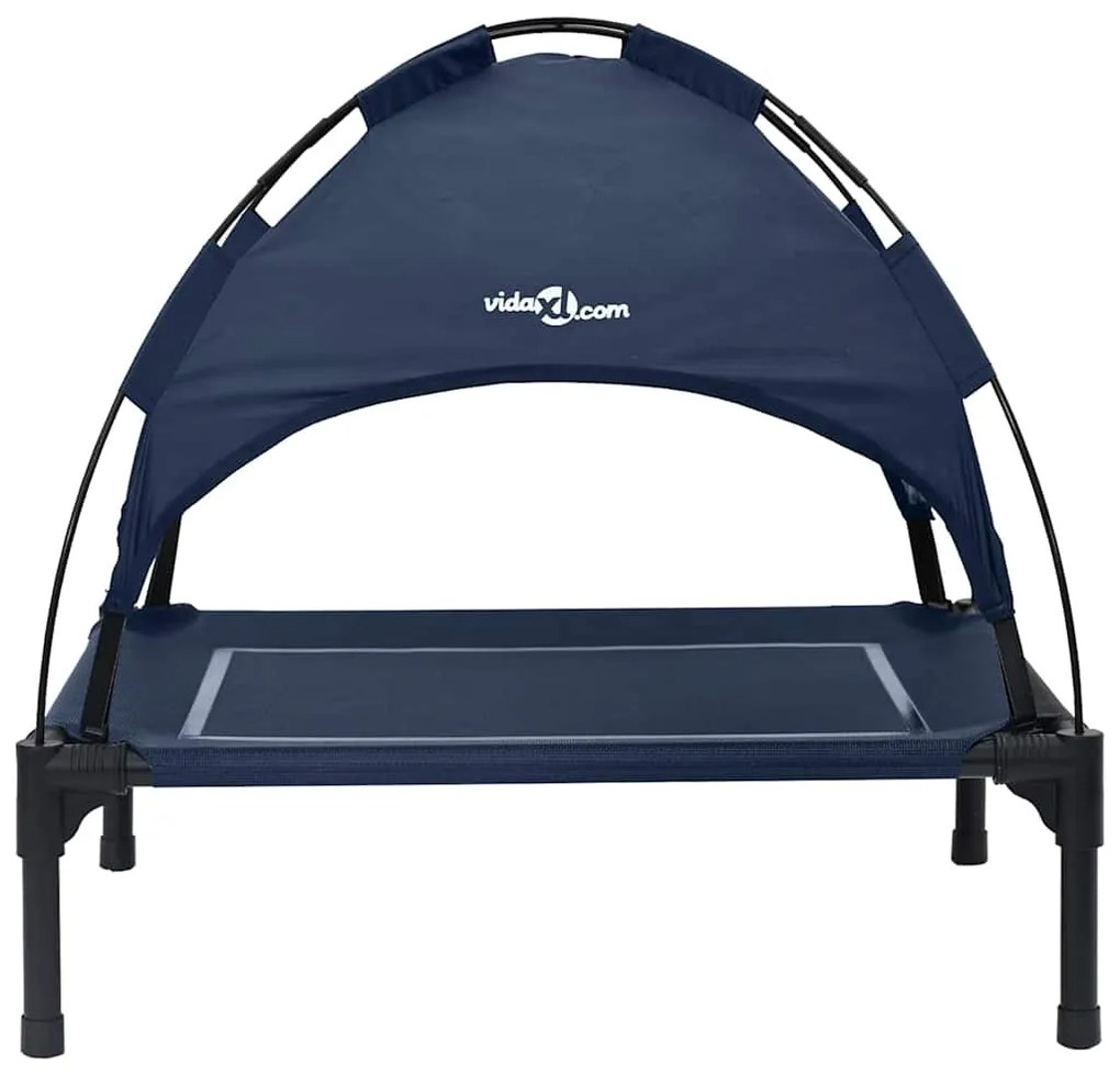 Cama Elevada para Cães com Telhado Removível Azul-marinho Aço