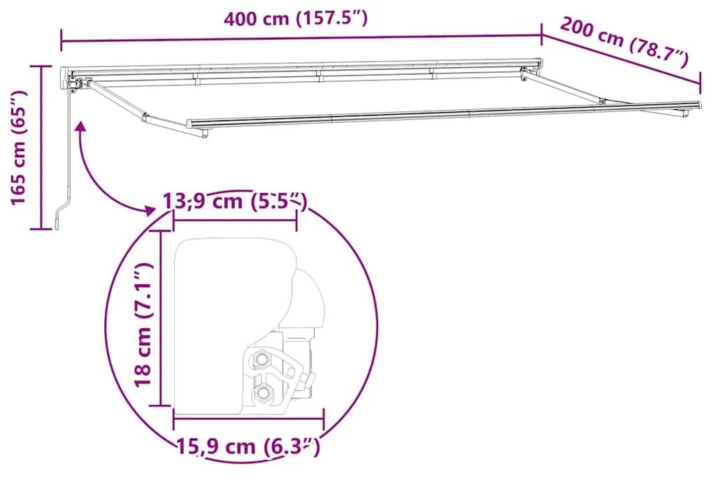 Toldo Retrátil Manual Vermelho 400x200 cm Tecido e poliéster