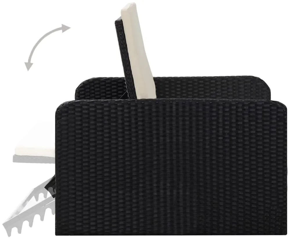 2 pcs conjunto lounge de jardim c/ almofadões vime PE preto