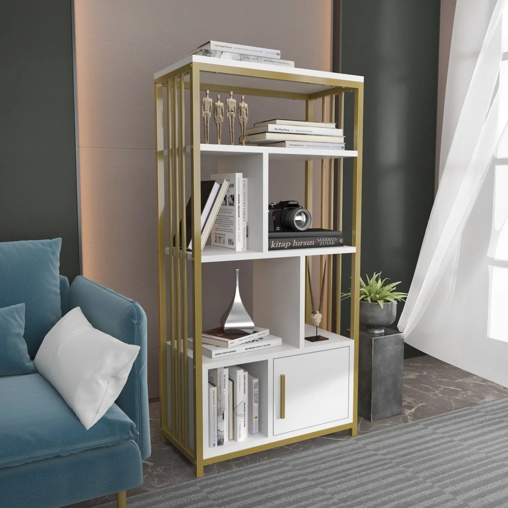 Estante Valero – Branco e Dourado – 60 cm x 120 cm x 29,6 cm