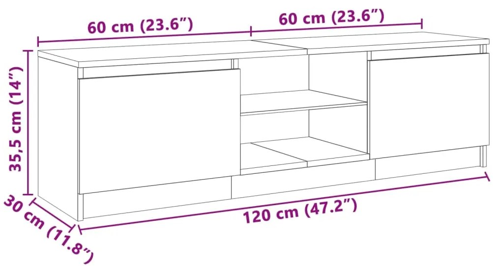 Móvel de TV com luzes LED 120x30x35,5 cm carvalho fumado