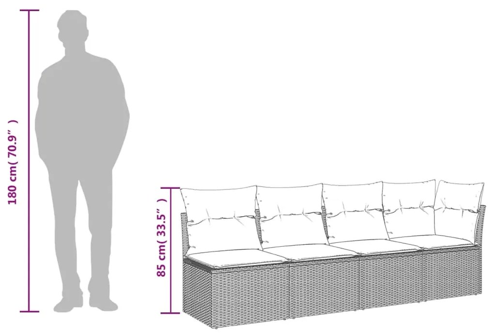 7 pcs conjunto sofás p/ jardim c/ almofadões vime PE cinzento