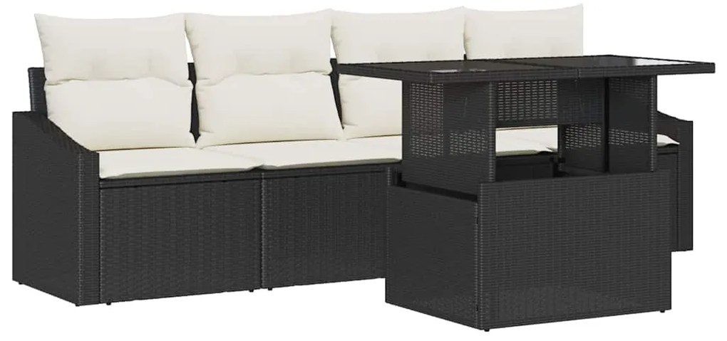Conjunto de Sofá de Jardim de 5 Peças com Almofadas Preto em Polyratta