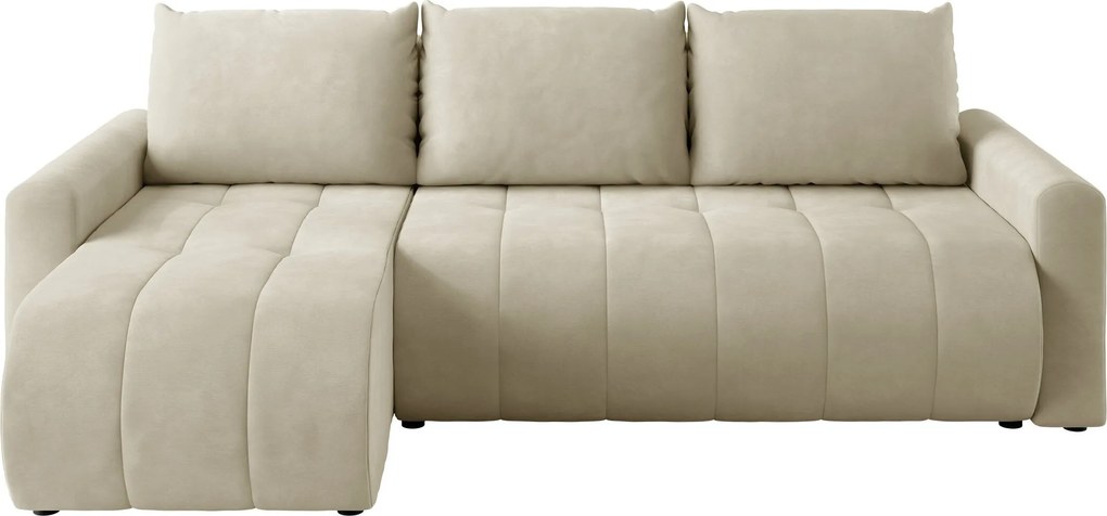 Sofá de canto Providence 198, Cama com arrumação, 230x149x87cm, 131 kg, Pernas: Plástico, Madeira: Pinheiro