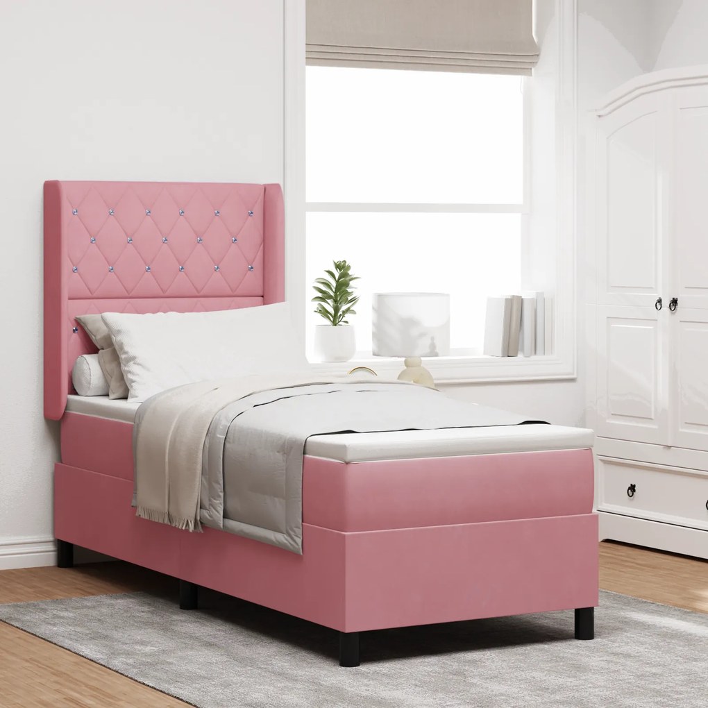 Cama Box Spring vidaXL com Colchão e LED Rosa 80x200 cm Veludo