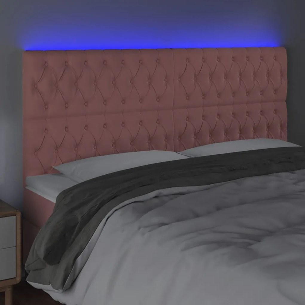 Cabeceira de cama c/ luzes LED veludo 180x7x118/128 cm rosa