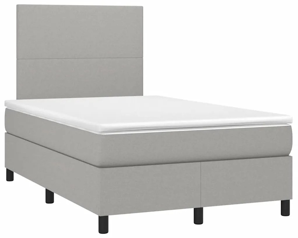 Cama box spring c/ colchão e LED 120x190 cm tecido cinza-claro