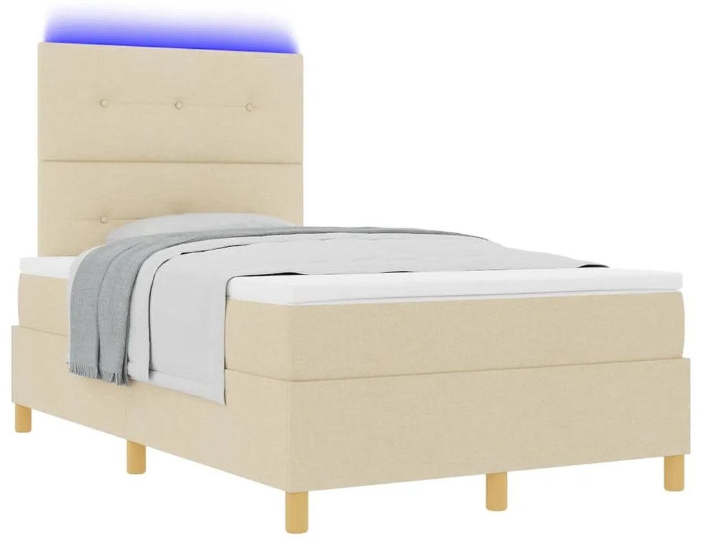 Cama Box com Colchão e LED Creme 120x200 cm Tecido