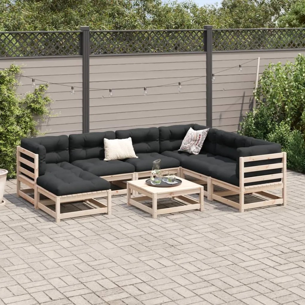 8 pcs conjunto sofás de jardim com almofadões pinho maciço