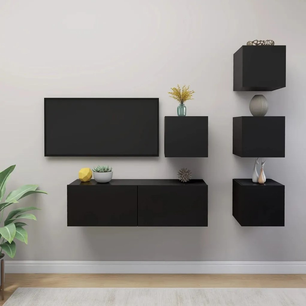 vidaXL 5 pcs conjunto de móveis de TV contraplacado preto