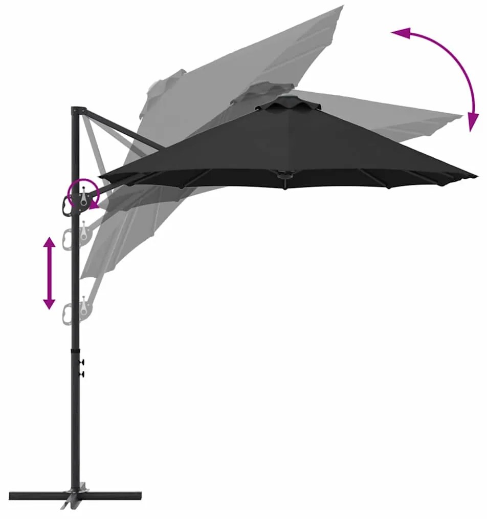 Guarda-sol cantilever de jardim com bloqueio Preto Largo