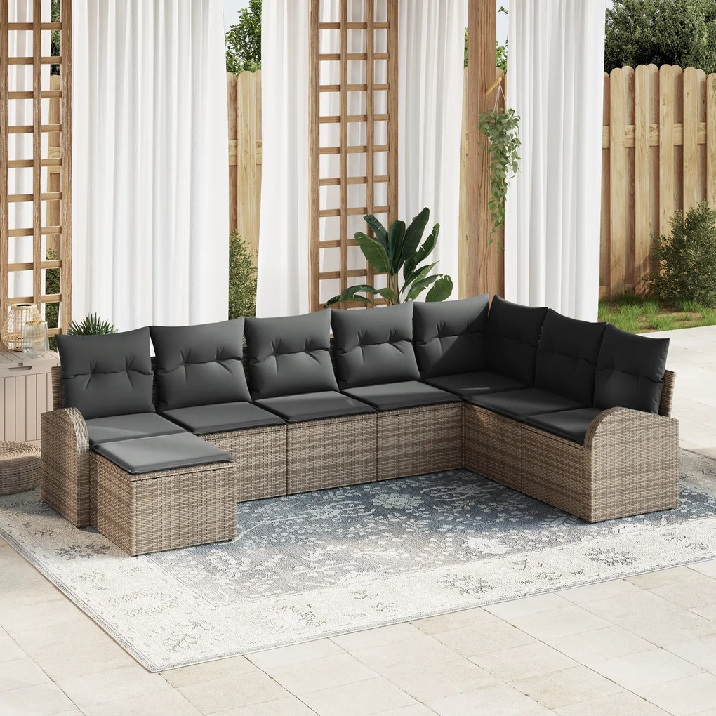 vidaXL Conjunto de Sofás de Jardim de 8 Peças com Almofadas Rattan Poliéster Cinza