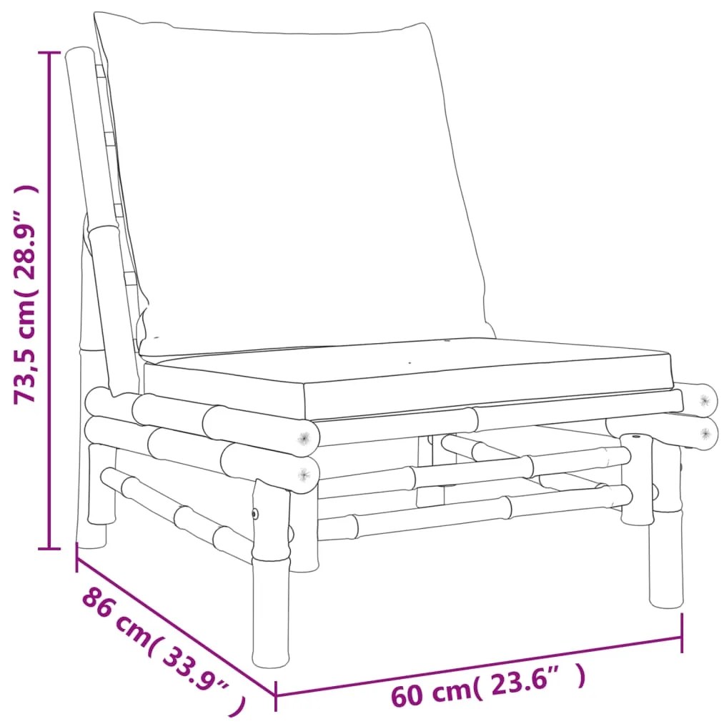 3 pcs conjunto lounge de jardim bambu c/ almofadões branco nata