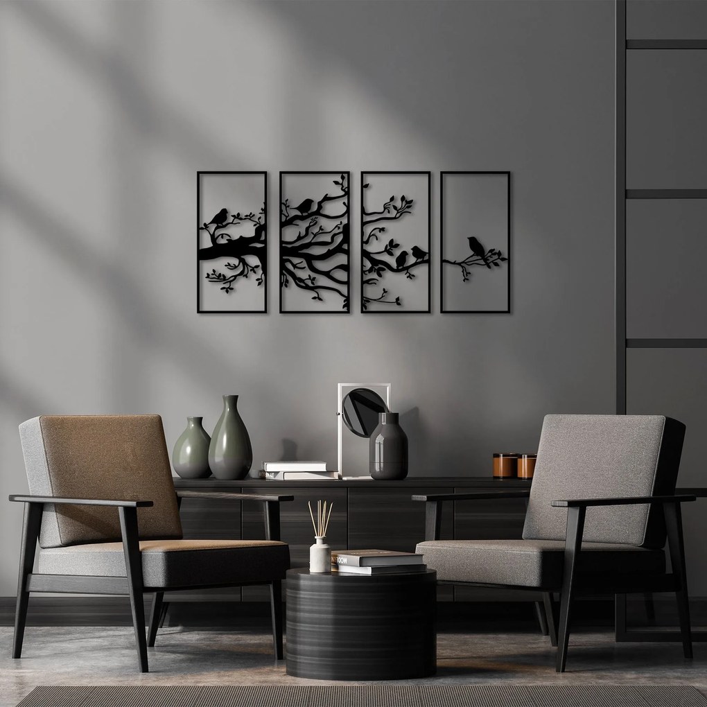 Acessório Decorativo de Parede em Metal Tree Branch And Birds – Preto