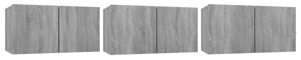 Móveis TV suspensos 3 pcs madeira processada 60x30x30 cm cinza