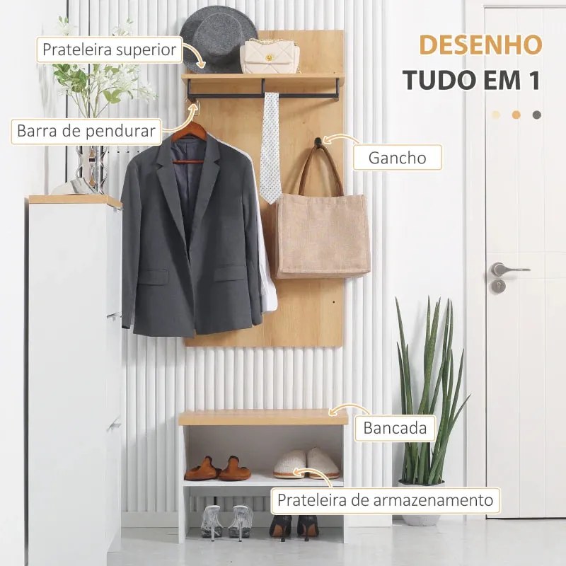 Conjunto de Entrada Jasmine - Cabide, Banco e Sapateira - Design Moder