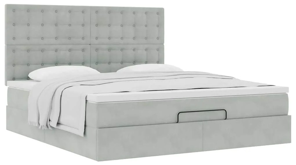 Estrutura cama otomana colchões 180x200cm veludo cinzento claro