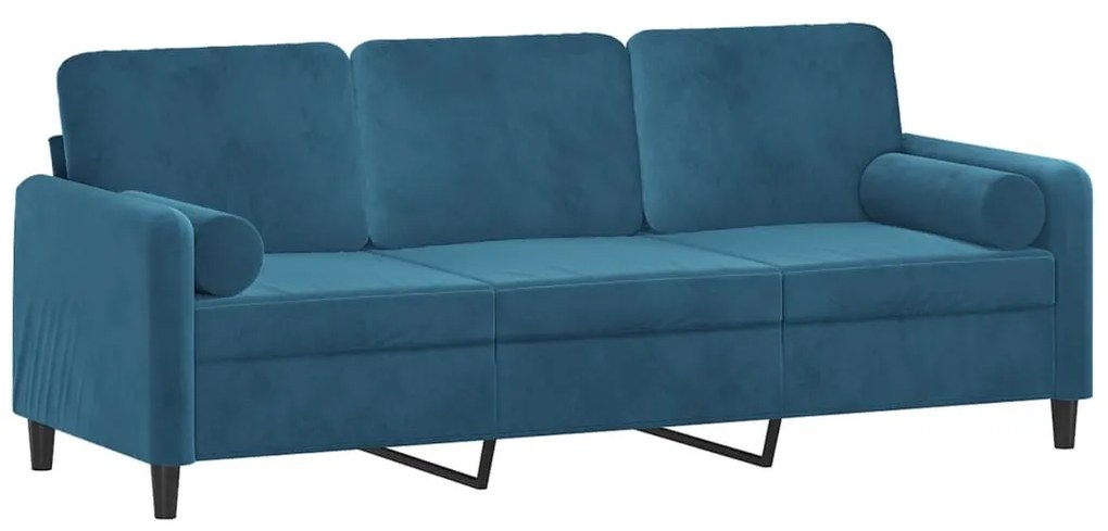 Sofá 3 lugares c/ almofadas decorativas 180 cm veludo azul