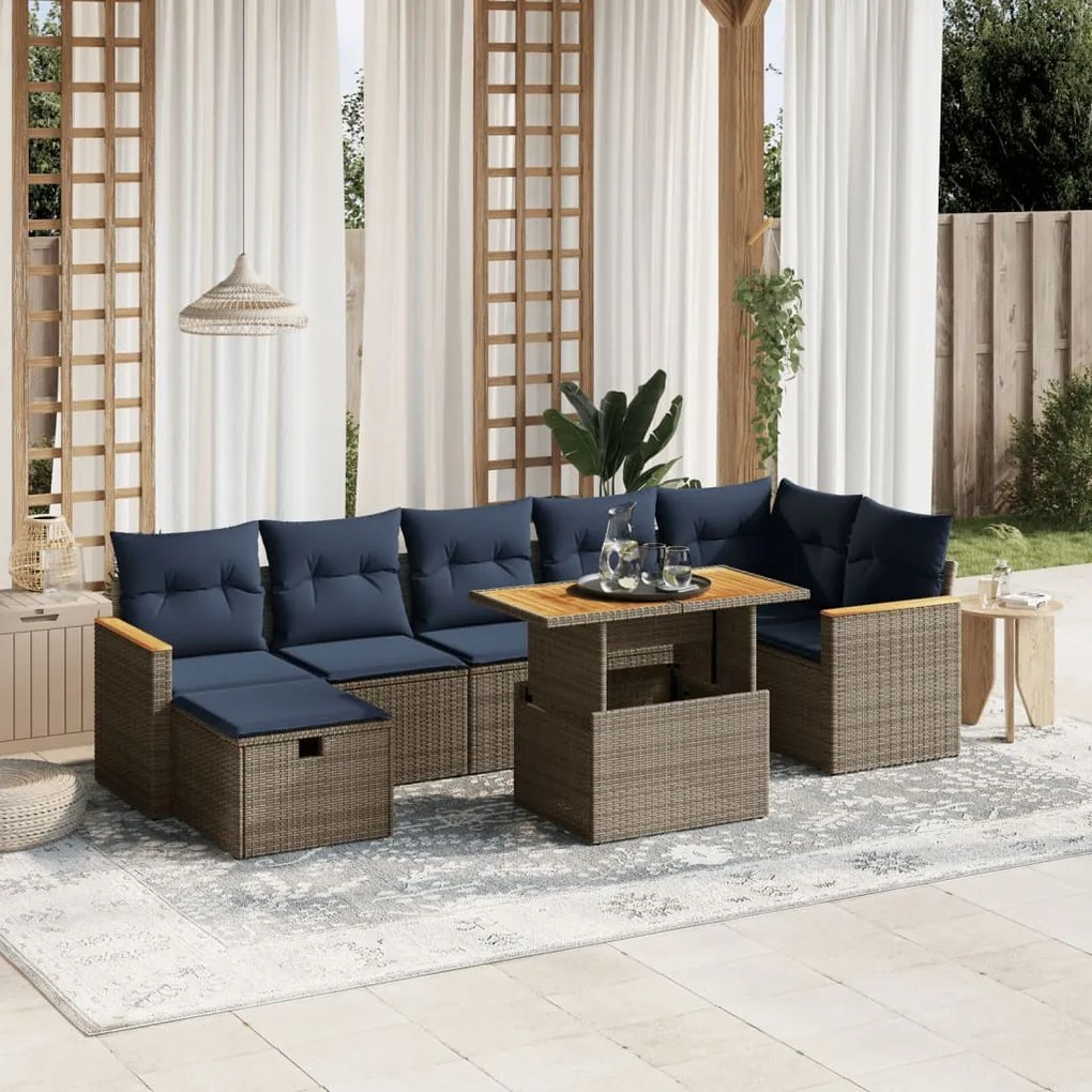 vidaXL 8 pcs conjunto sofás p/ jardim c/ almofadões vime PE cinzento