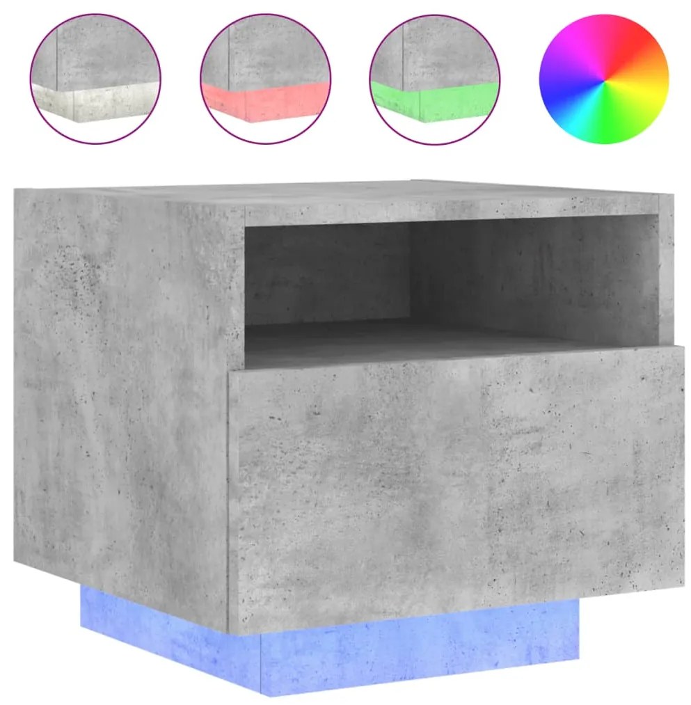 Mesas cabeceira c/ luzes LED 2 pcs 40x39x37 cm cinzento-cimento