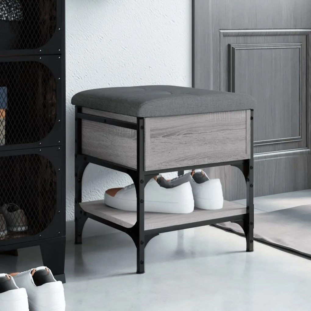 vidaXL Banco sapateira 42x42x45cm derivados de madeira cinzento sonoma
