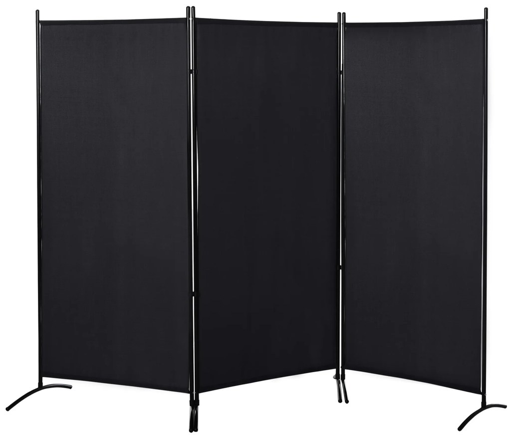Biombo de 3 Paineis Separador de Ambientes Dobrável Biombo de Privacidade com 6 Pés de Metal 253x50x182 cm Preto