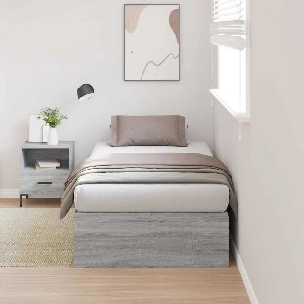 vidaXL Estrado de cama com arrumação Cinza Sonoma 90 x 200 cm