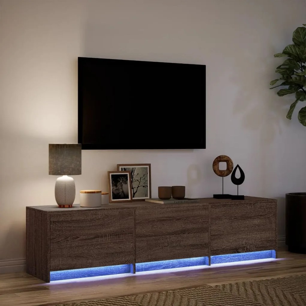 Móvel de TV com luzes LED derivados madeira carvalho castanho