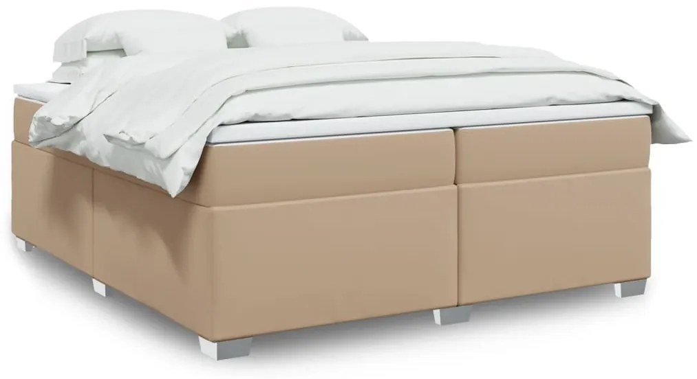 vidaXL Cama com molas/colchão 200x200 cm couro artificial cappuccino