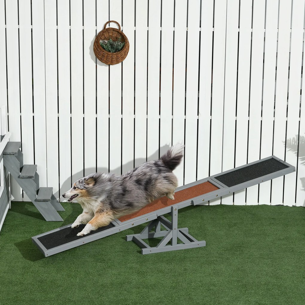 Equipamento de treino para cães - Baloiço de agilidade desportiva, em madeira de abeto pré-oleada, com feltro betumado antiderrapante cinzento-escuro